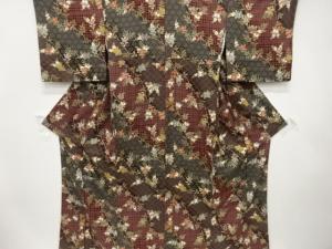 未使用品　格子に橘模様　小紋着物